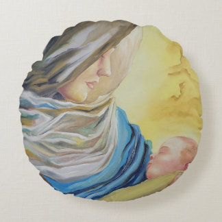 Unsere Dame des Schweigens hält das Baby Jesus Rundes Kissen