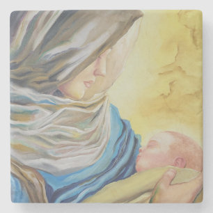Unsere Dame des Schweigens hält das Baby Jesus Steinuntersetzer