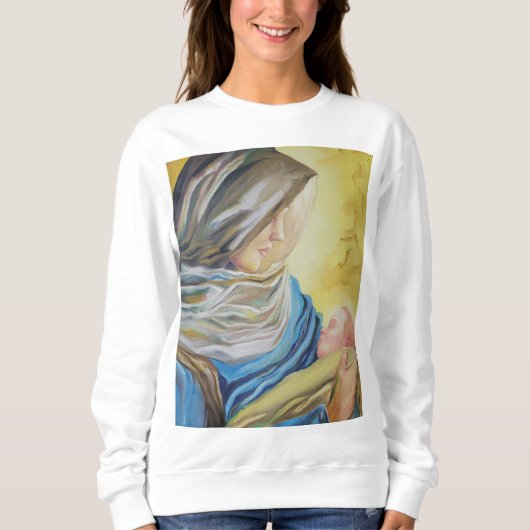 Unsere Dame des Schweigens hält das Baby Jesus Sweatshirt (Vorderseite)