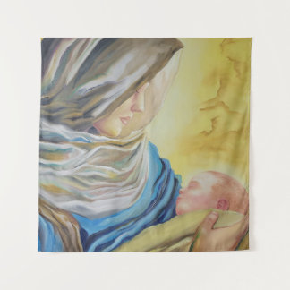 Unsere Dame des Schweigens hält das Baby Jesus Wandteppich