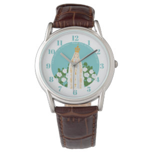 Unsere Dame Fatima und weiße Rosen Armbanduhr