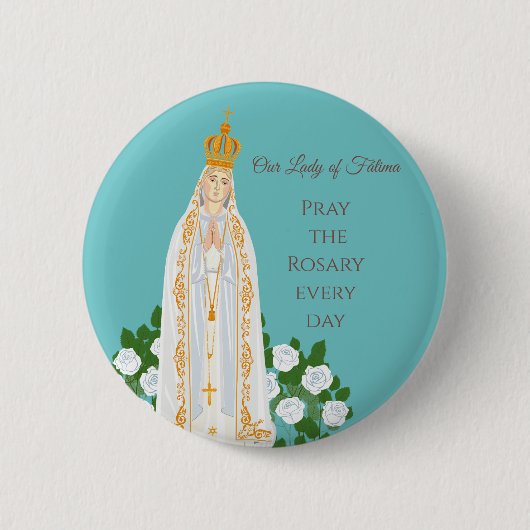 Unsere Dame Fatima und weiße Rosen Button (Vorderseite)