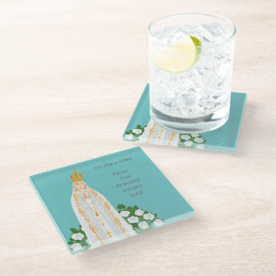 Unsere Dame Fatima und weiße Rosen Glasuntersetzer