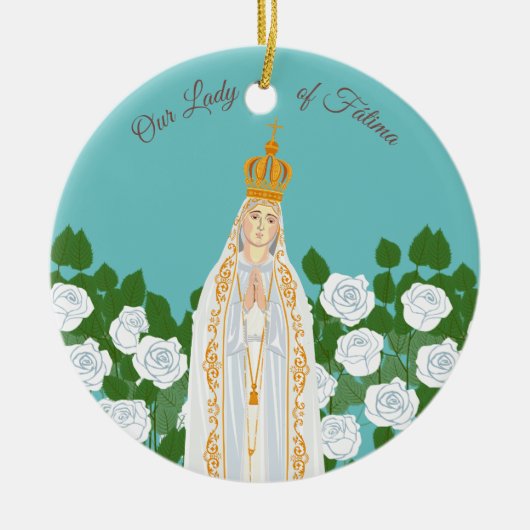 Unsere Dame Fatima und weiße Rosen Keramik Ornament (Vorne)