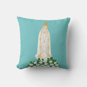 Unsere Dame Fatima und weiße Rosen Kissen