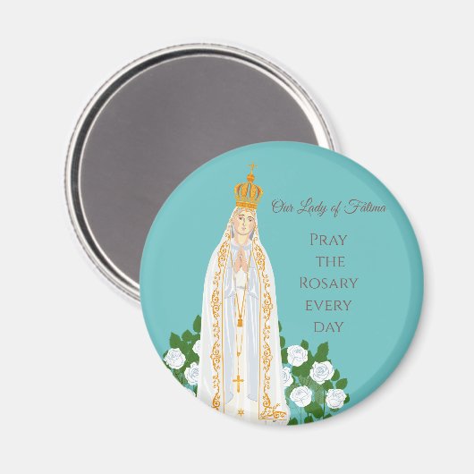 Unsere Dame Fatima und weiße Rosen Magnet (Vorderseite/Rückseite)
