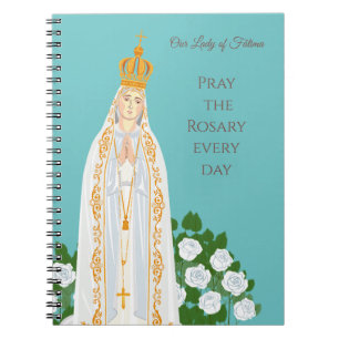 Unsere Dame Fatima und weiße Rosen Notizblock