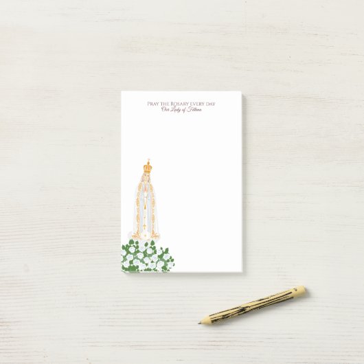 Unsere Dame Fatima und weiße Rosen Post-it Klebezettel (Auf Schreibtisch)