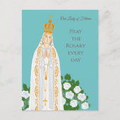 Unsere Dame Fatima und weiße Rosen Postkarte (Vorderseite)