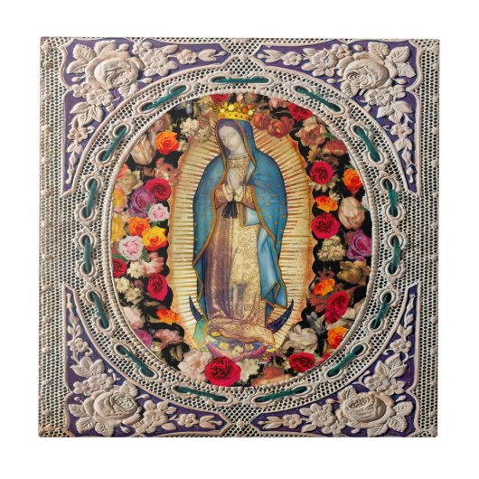 Unsere Dame Guadalupe Jungfrau Mary Katholic Lace Fliese (Vorderseite)