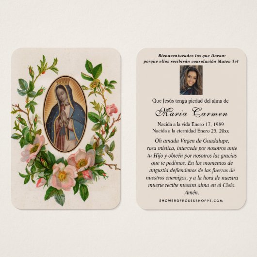 Unsere Dame Guadalupe Spanische Beerdigung Heilige (Vorne & Hinten)