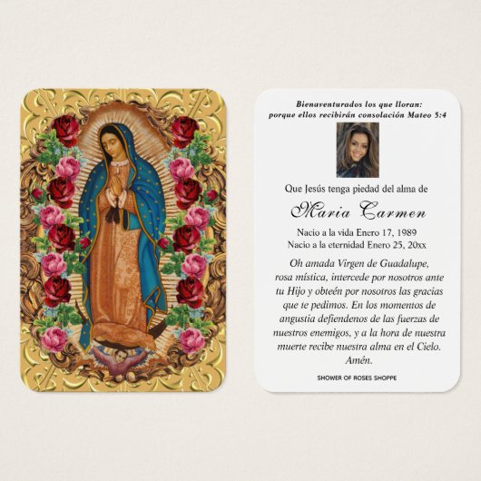 Unsere Dame Guadalupe Spanische Beerdigung Heilige (Vorne & Hinten)