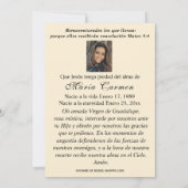 Unsere Dame Guadalupe Spanische Beerdigung Heilige Einladung (Rückseite)