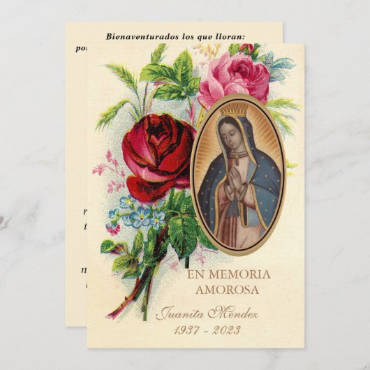 Unsere Dame Guadalupe Spanische Beerdigung Heilige Einladung (Vorne/Hinten)