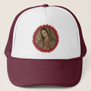 UNSERE DAME OF GUADALUPE MIT SPANISCHEN ROSEN TRUCKERKAPPE