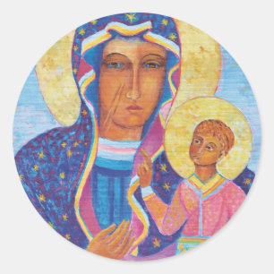 Unsere Dame von Czestochowa schwarzes Madonna Runder Aufkleber