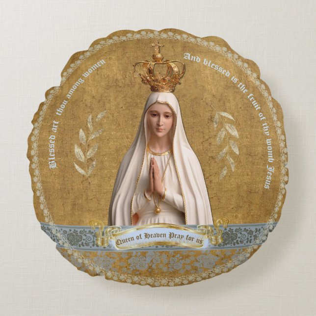 Unsere Dame von Fatima gesegnetes Mutterkissen Rundes Kissen (Vorderseite)