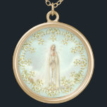 Unsere Dame von Fatima-Rosen-GoldspitzeWreath Vergoldete Kette<br><div class="desc">Dieses ist ein schönes Bild unserer Dame von Fatima umgab durch einen Goldspitze-Kranz.</div>