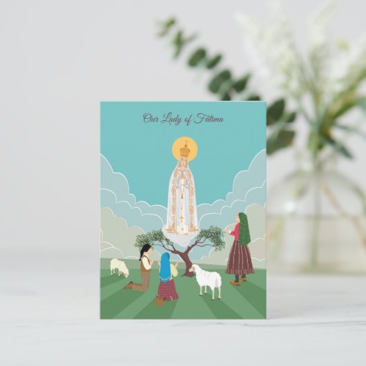 Unsere Dame von Fatima und das Hirtengebet Postkarte (Stehend Vorderseite)