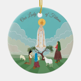 Unsere Dame von Fatima und die drei Hirten Keramik Ornament