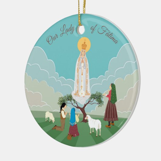 Unsere Dame von Fatima und die drei Hirten Keramik Ornament (Links)