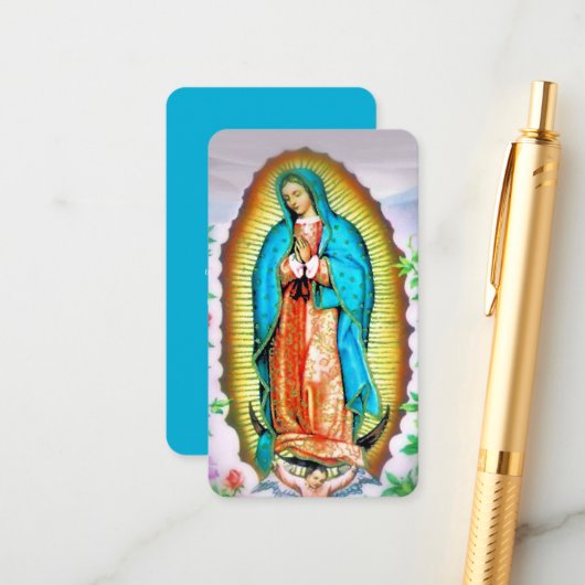 Unsere Dame von Guadalupe Floral mit Gebet Begleitkarte (Vorderseite/Rückseite Beispiel)
