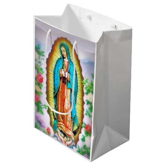 Unsere Dame von Guadalupe Floral von Litany Lane Mittlere Geschenktüte (Vorderseite Schrägansicht)