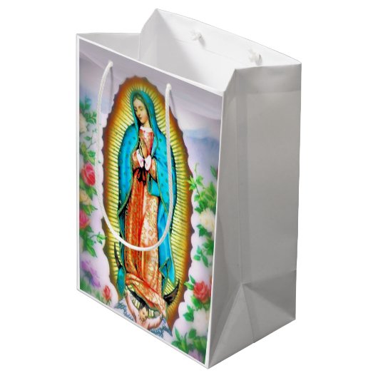 Unsere Dame von Guadalupe Floral von Litany Lane Mittlere Geschenktüte (Rückseite Schrägansicht)