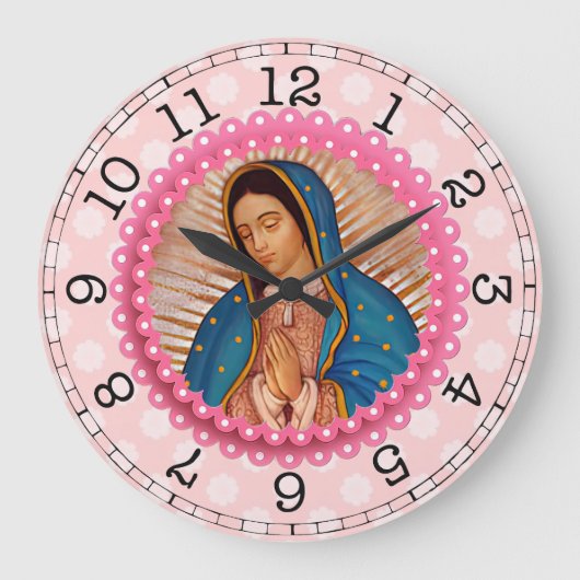 Unsere Dame von Guadalupe Roses Große Wanduhr (Vorderseite)