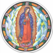 Unsere Dame von Guadalupe Vibrant-farbiges Glas Aufkleber (Vorderseite)