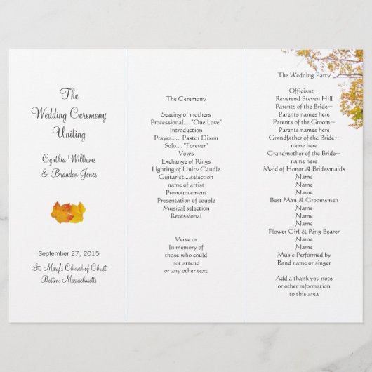 Unsere Drei-Falten-Hochzeitsprogramm-Vorlage (Vorderseite)