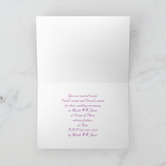 Unsere Einladungen für Hochzeiten, lila Schwammdru (Innenseite)