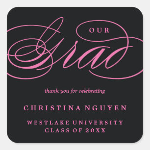 UNSERE ELEGANTE SCRIPT ABSOLVENTEN   DANKE-AUFKLEB QUADRATISCHER AUFKLEBER