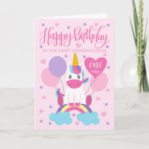 Unsere Enkelin Unicorn auf Regenbogen 1. Geburtsta Karte