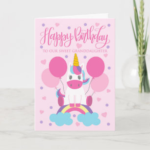 Unsere Enkelin Unicorn auf Regenbogen zum Geburtst Karte