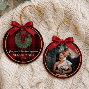 Unsere erste gemeinsame Weihnachten Karo-Foto Keramik Ornament