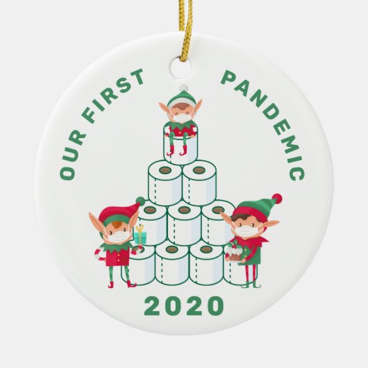 Unsere erste Pandemie Elf mit Toilettenpapier Orna Keramik Ornament (Vorne)