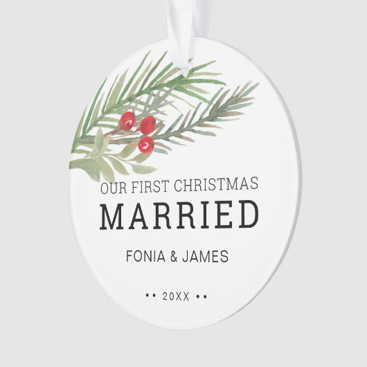 Unsere erste Verheiratete Weihnachtsgrün Ornament (Vorderseite)