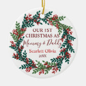 Unsere erste Weihnachten als Mama Daddy Baby Name  Keramik Ornament (Vorne)