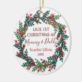 Unsere erste Weihnachten als Mama Daddy Baby Name  Keramik Ornament (Links)