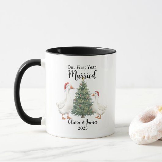 Unsere erste Weihnachten als verheiratete Gans Ben Tasse (Mit Donut)