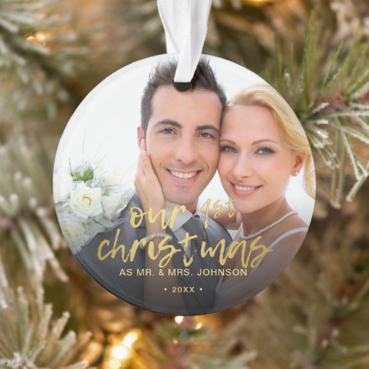 Unsere erste Weihnachts-2-Foto Hochzeit Ornament (Baum)