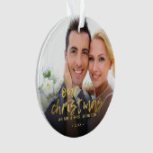 Unsere erste Weihnachts-2-Foto Hochzeit Ornament (Vorderseite)