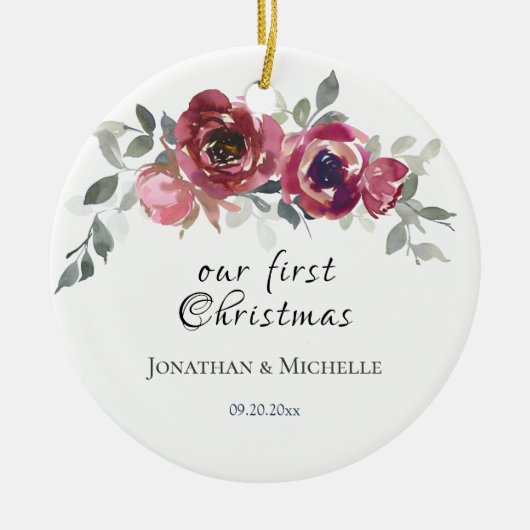 Unsere erste Weihnachts-Christliche Blumenhochzeit Keramik Ornament (Vorne)