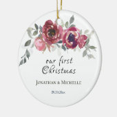 Unsere erste Weihnachts-Christliche Blumenhochzeit Keramik Ornament (Links)