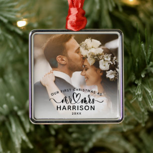 Unsere erste Weihnachts-Kalligrafie Mr und Mrs Fot Ornament Aus Metall