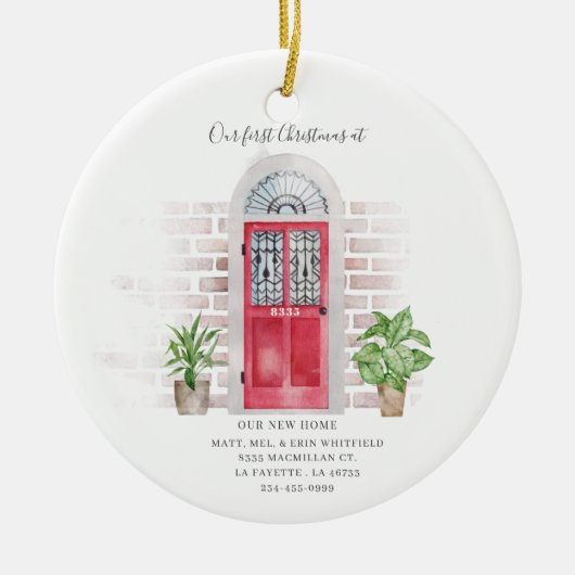 Unsere erste Weihnachts-neue Zuhause Watercolor Keramik Ornament (Vorne)