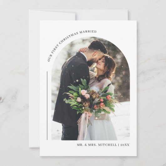 Unsere erste Weihnachts-Verheiratet-Familienfotoka Feiertagskarte (Vorderseite)