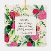 Unsere erste Weihnachtsblume Rosa Grüne Klee Keramikornament (Rückseite)