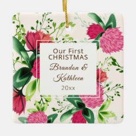 Unsere erste Weihnachtsblume Rosa Grüne Klee Keramikornament